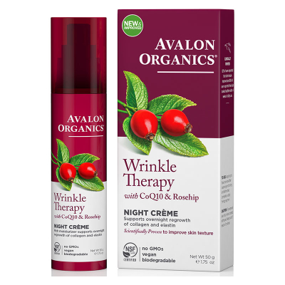Avalon Organics, Wrinkle Therapy, Με CoQ10 & Rosehip, Κρέμα Νυκτός, 1.75 oz (50 Γραμμάρια)