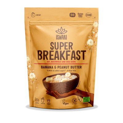 Iswari, BIO Super Breakfast, Banana & Peanut Butter, Gluten Free, 360g  / Μείγμα πρωϊνού με υπερτροφές,  Μπανάνα & Φυστικοβούτυρο, 360γρ.