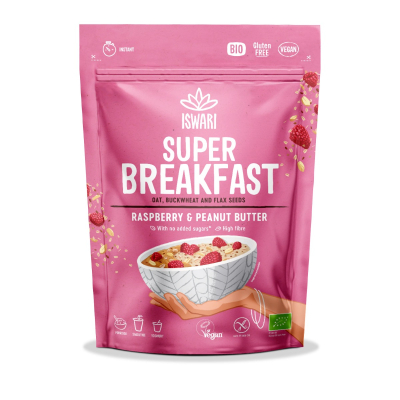 Iswari, BIO Super Breakfast, Raspberry & Peanut Butter, Gluten Free, 360g / Μείγμα πρωϊνού με υπερτροφές, Σμέουρο & Φυστικοβούτυρο, 360γρ.