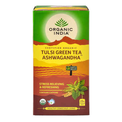 Organic India | Tulsi Green Tea |  Ashwagandha | 25 Infusion Bags